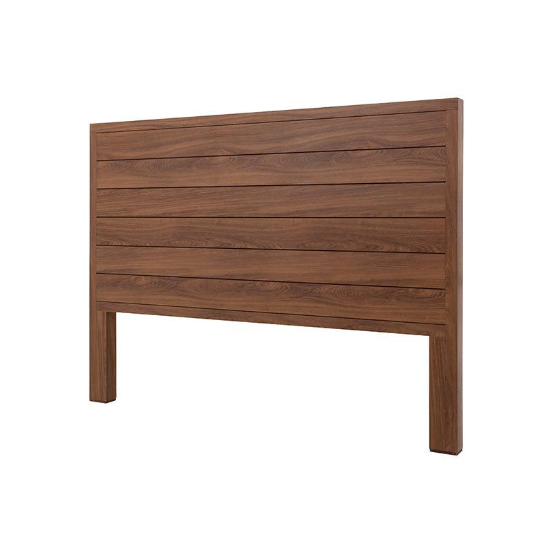 Cabecera Carolina de madera industrializada en color nogal, con diseño moderno y tamaño de 200 cm de ancho, 150 cm de alto y 8 cm de fondo.