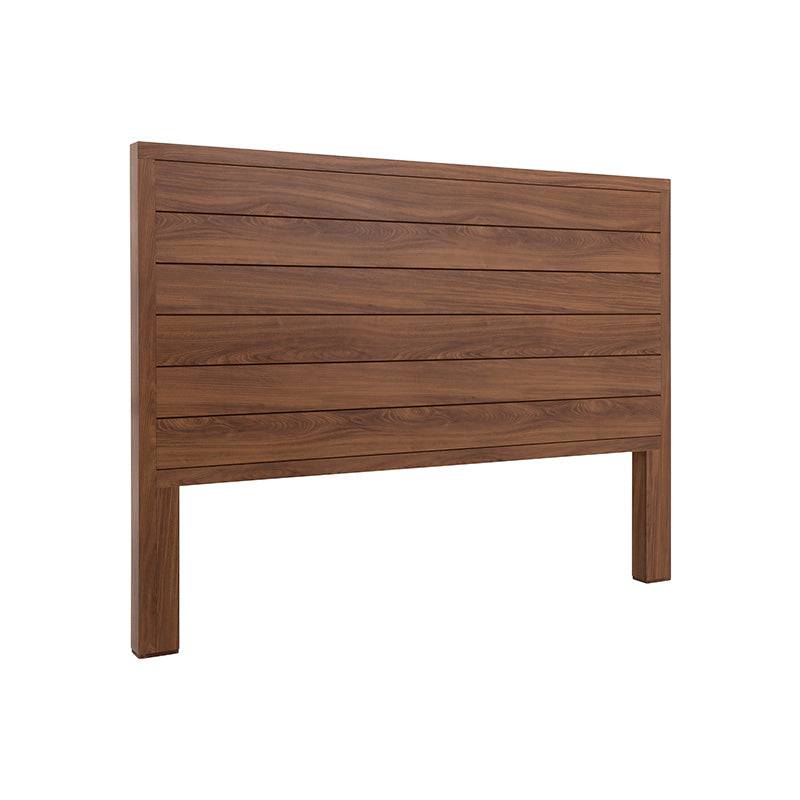 Cabecera Carolina de madera industrializada en nogal con diseño moderno, frente de 200 cm y fondo de 8 cm.