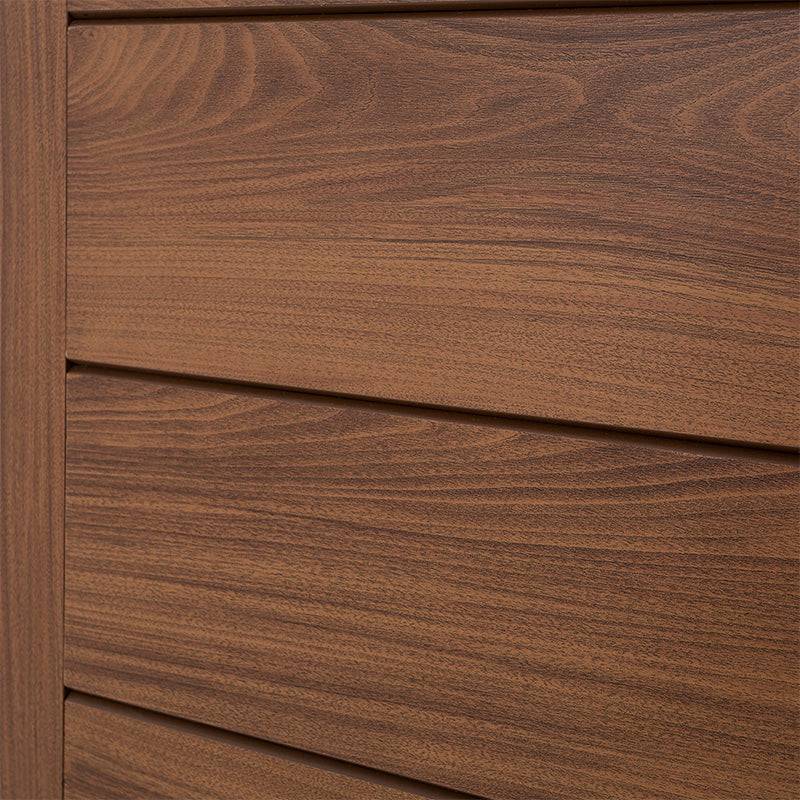 Cabecera Carolina de madera industrializada en nogal, con diseño elegante y detalles en frente, tamaño 200x150 cm.