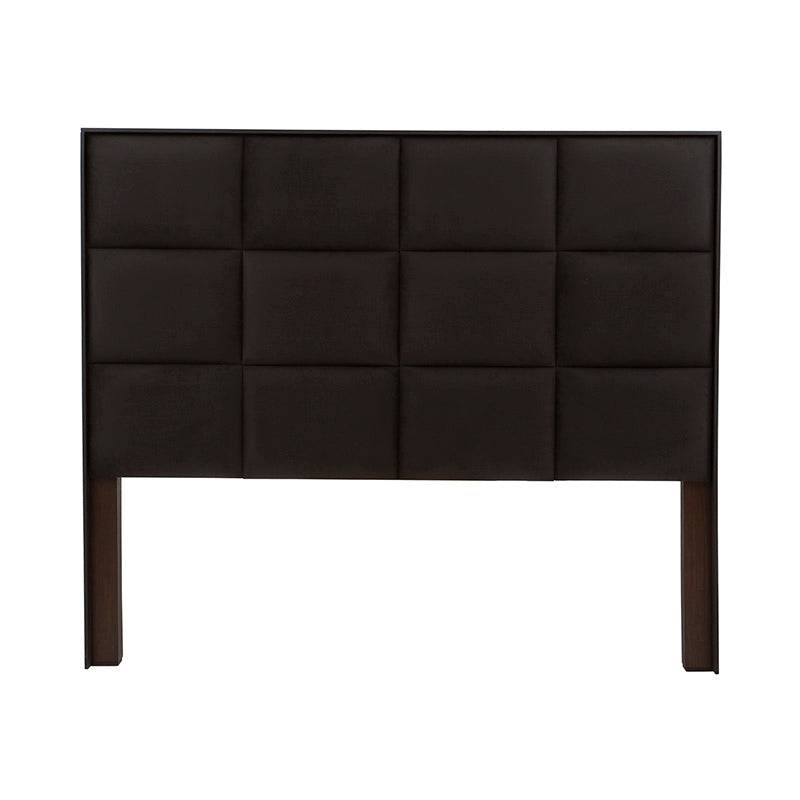 Cabecera Boston de madera oscura con tapiz de microfibra en estilo industrial, de 200 cm de ancho y 170 cm de alto.