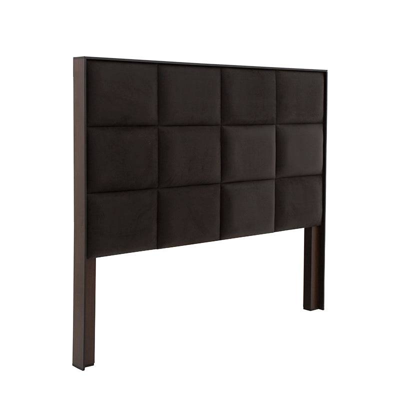 Cabecera Boston de madera industrializada en nogal oscuro con tapiz de microfibra en color gris, tamaño 200x170 cm.