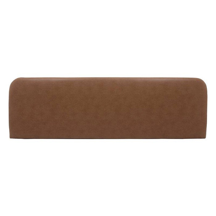 Cabecera húngaro de color terracota claro con tela tipo nobuck, medida 326 cm de ancho, 120 cm de alto y 10 cm de fondo.