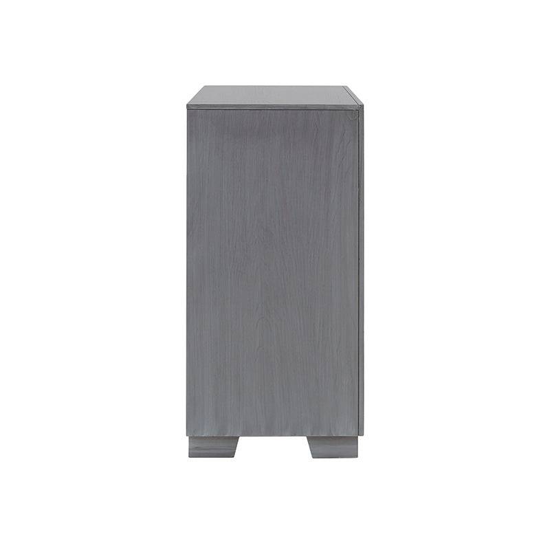 Cajonera Durham en color gris claro de madera de pino, con 3 cajones grabados y dimensiones 76x86x41 cm, deurope.com.mx
