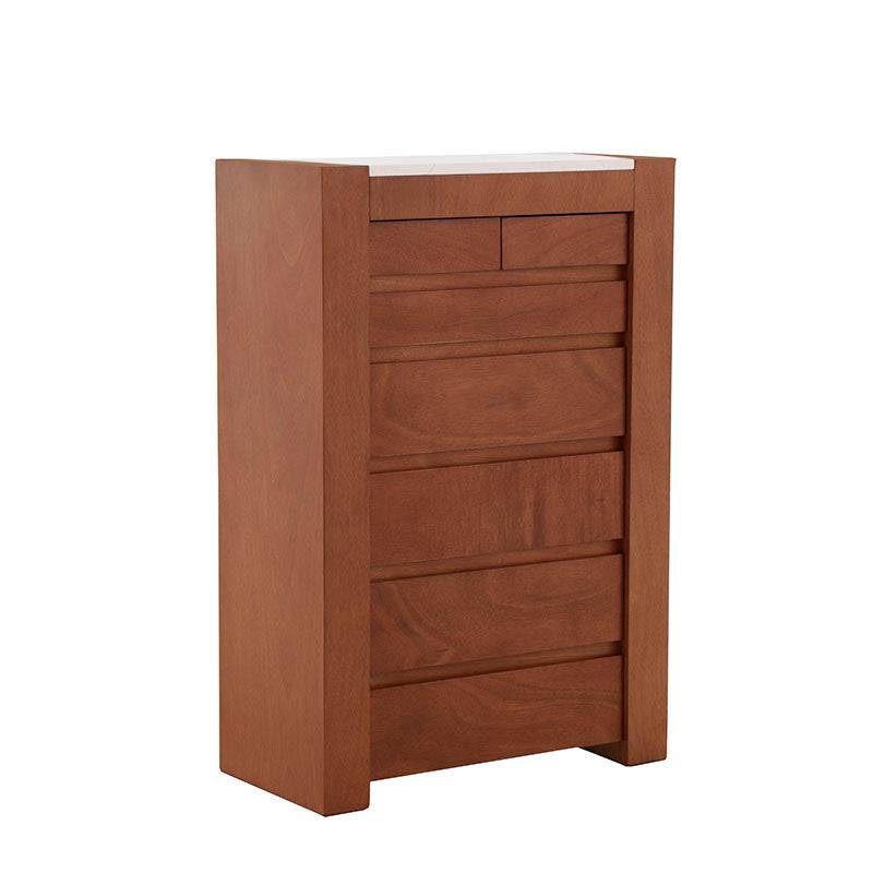 Cajonera Mond de Deurope en madera color tabaco con chapa de caoba y placa de mármol, 80x120x40 cm, con cajones.