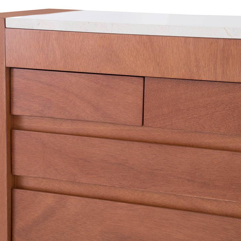 Cajonera Mond de madera de caoba en color tabaco con placa de mármol, 80x120x40 cm, deurope.com.mx