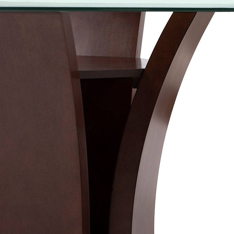 Mesa de comedor Tulip de nogal, moderna y elegante, con superficie lisa y estructura resistente en tono café.