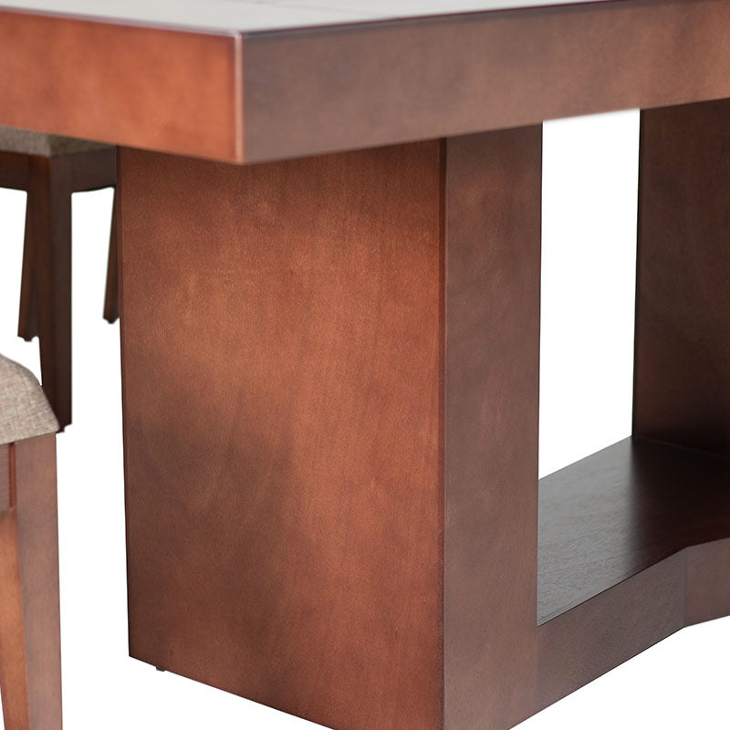 Mesa de comedor Quebec de madera de banak, encino y okume, con acabado en nogal, tamaño 210x78x110 cm, de deurope.com.mx