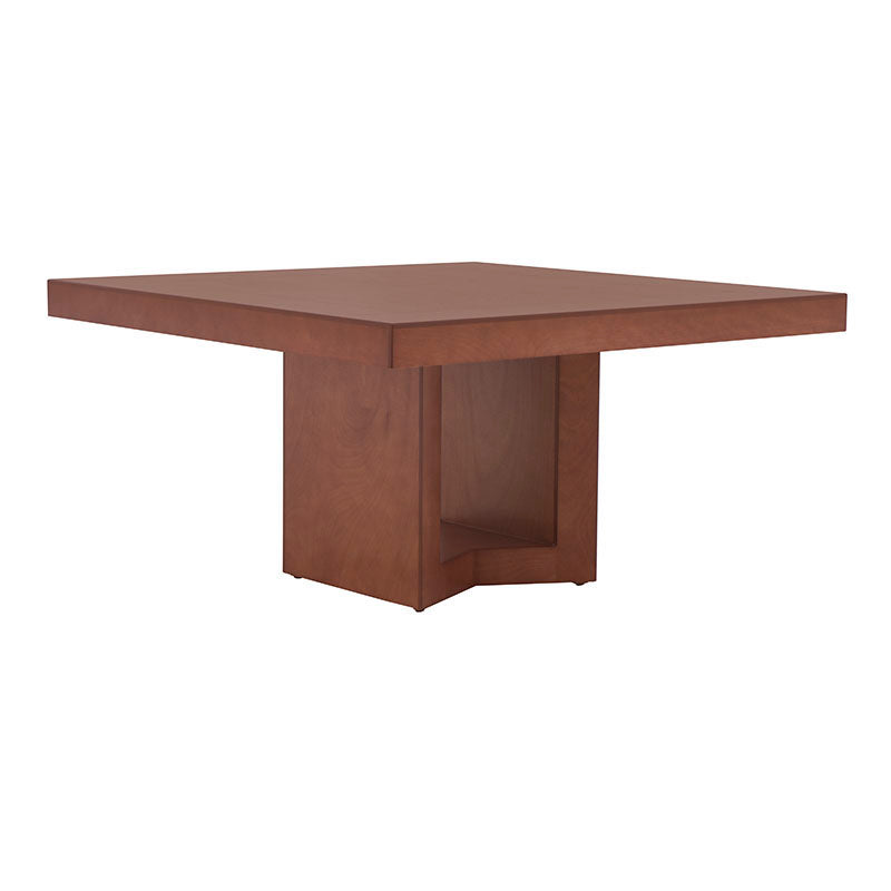 Mesa de comedor Quebec de madera de banak, nogal y encino, con acabado en okumé, frente de 210 cm, para espacios elegantes.