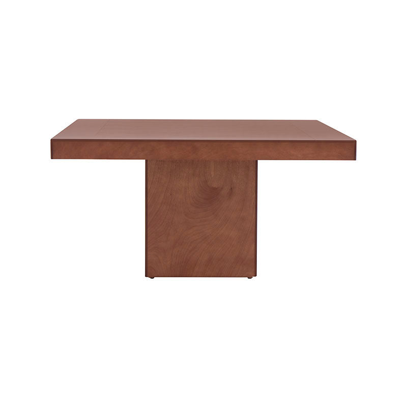 Mesa de comedor Quebec de madera de nogal, encino y okume, con acabado en chapa de encino, frente de 210 cm, altura 78 cm.