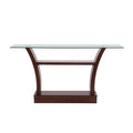 Juego de comedor Tulip de madera nogal con cubierta de cristal, incluye seis piezas y consola, en un diseño moderno y elegante.