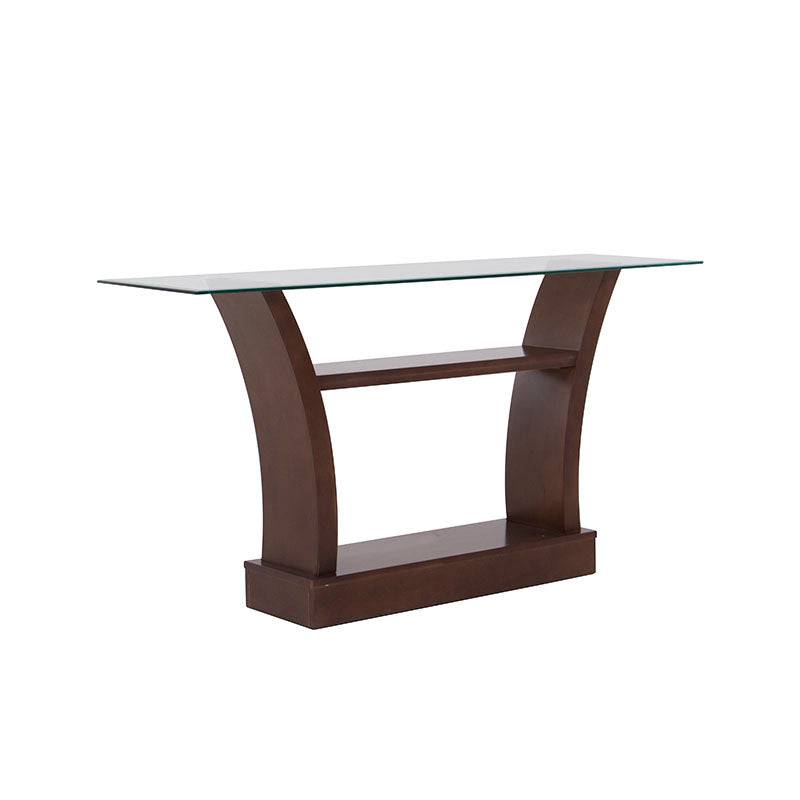 Consola Tulip de madera Nogal y cristal de 160 cm de largo y 83 cm de alto, diseñada por deurope.com.mx.