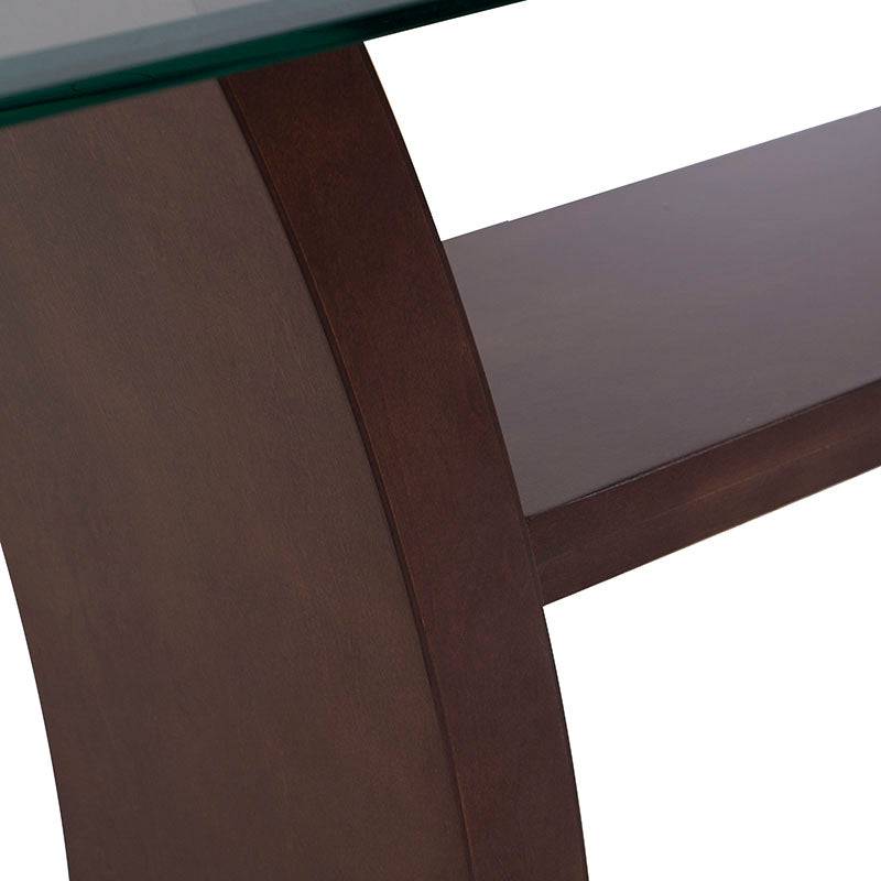 Consola Tulip de madera nogal con cubierta de cristal, diseño moderno, medidas 160x83x42 cm, deurope.com.mx