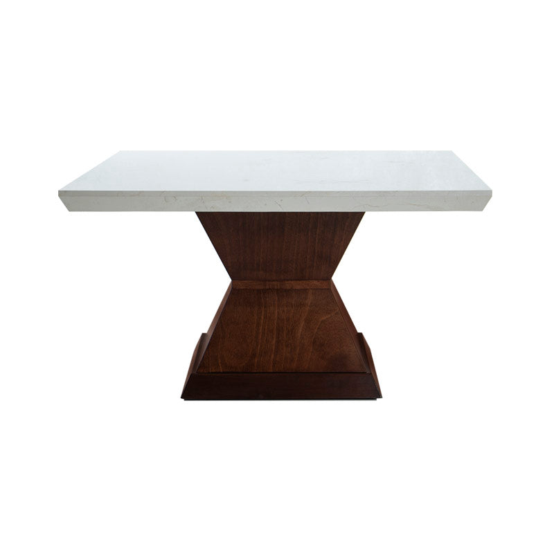 Mesa de comedor Mond de Deurope con estructura en chapa de caoba y cubierta de mármol, tamaño 140x78x140 cm.