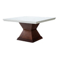 Juego de comedor Quetzal de 9 piezas con mesa de madera y mármol, en estilo elegante y acabado en chapa de caoba.