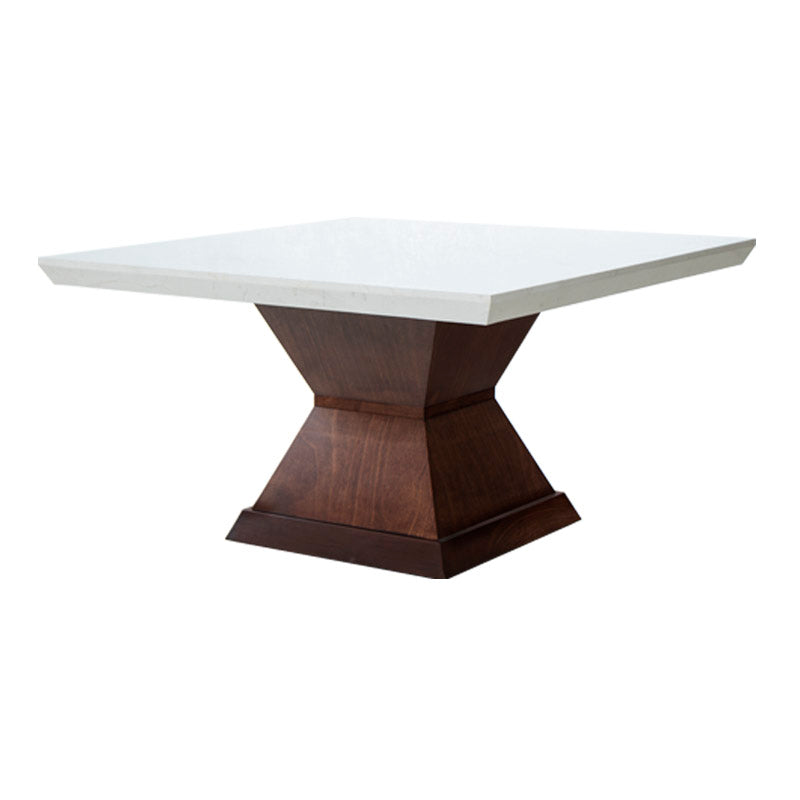 Mesa de comedor Mond de Deurope.com.mx, en madera de caoba con tapa de mármol, frente de 140 cm y altura de 78 cm.