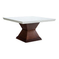 Juego de comedor Quetzal de 9 piezas, mesa de caoba con cubierta de mármol, en color tabaco con detalles elegantes.