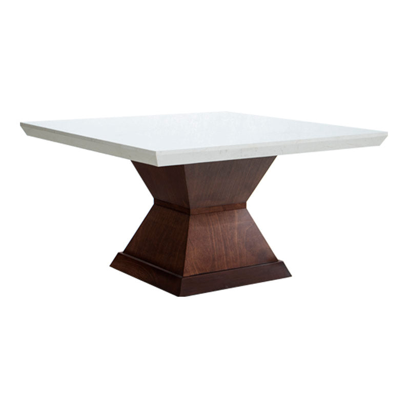 Mesa de comedor Mond de Deurope con estructura en chapa de caoba, cubierta de mármol en color tabaco, tamaño 140x78x140 cm.