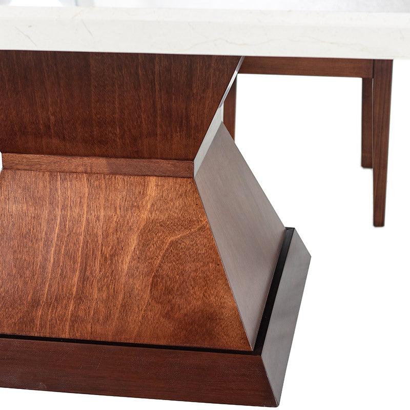 Mesa de comedor Mond de Deurope con tapa de caoba y mármol, tamaño 140x78x140 cm, en tono tabaco.