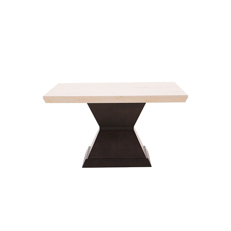 Mesa de comedor Mond de Deurope con tapa de caoba y mármol, tamaño 140x78 cm, estilo elegante y moderno.