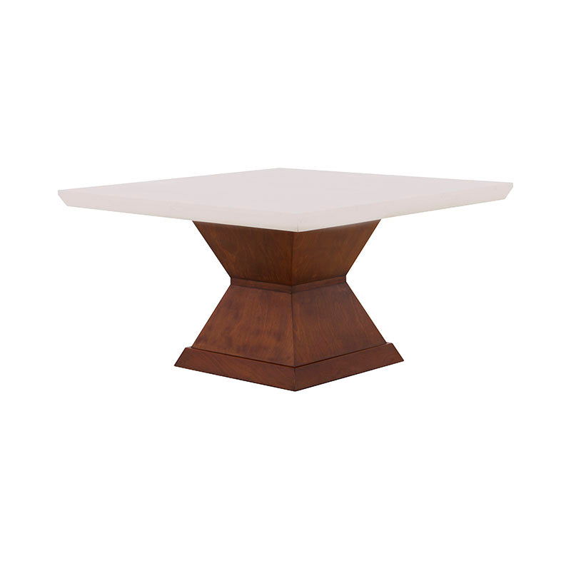 Mesa de comedor Mond de Deurope con tapa de mármol, estructura en chapa de caoba, tamaño 140x78x140 cm.
