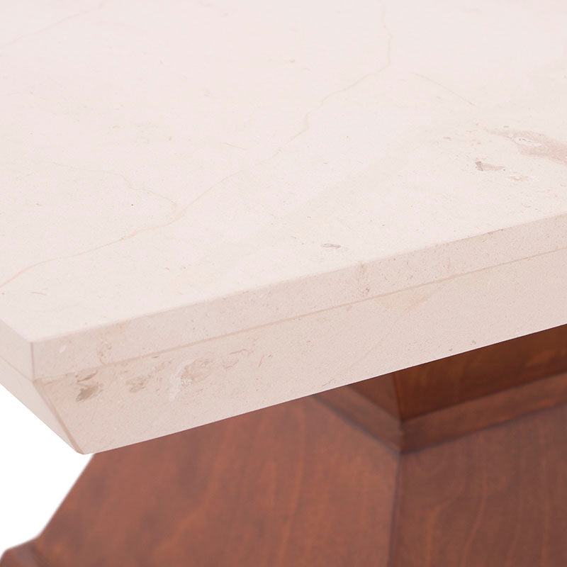 Mesa de comedor Mond de Deurope con tapa de mármol, estructura en chapa de caoba, tamaño 140x78x140 cm, estilo elegante.