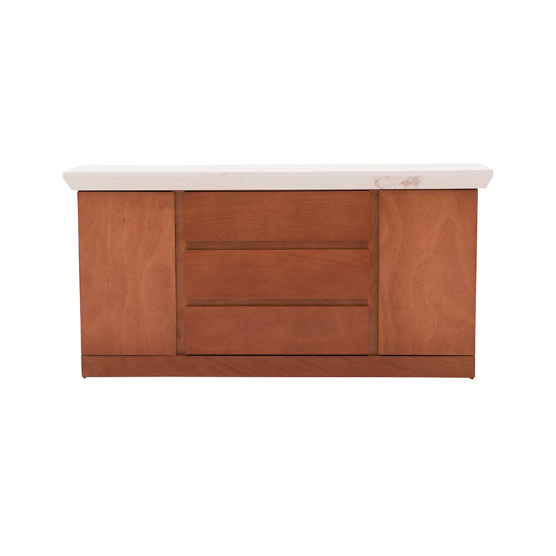 Buffet Mond deoupe, comedor de chapa de caoba con cubierta de mármol Belagio, frente de 160 cm, alto 85 cm y fondo 40 cm.