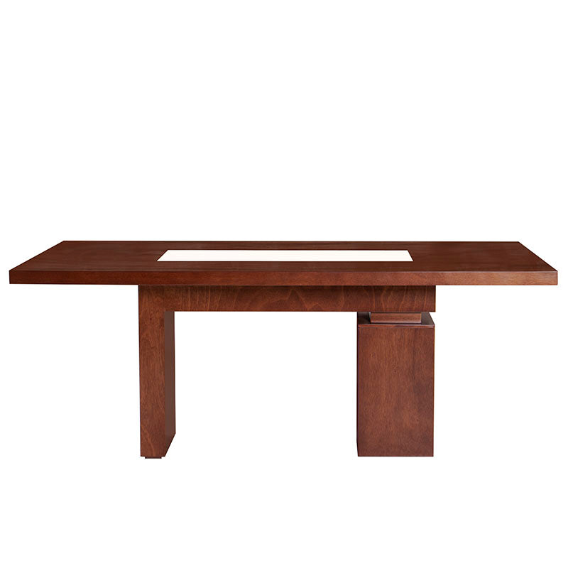 Juego de comedor Quetzal deurope.com.mx con mesa de chapa de caoba y mármol, 200x80x110 cm, estilo elegante y moderno.
