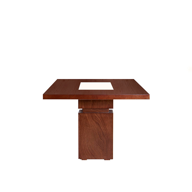 Mesa de comedor Tamayo de europea.com.mx con superficie de mármol, estructura en chapa de caoba, tamaño 200x80x110 cm.