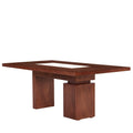 Juego de comedor Quetzal de 9 piezas con mesa de caoba, chapa de madera, mármol y estructura de madera Tamayo, en tonos tabaco.