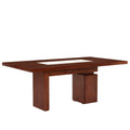 Mesa de comedor Quetzal de 9 piezas de madera de caoba y chapa de mármol, con acabado en tono tabaco y dimensiones 200x80x110 cm.