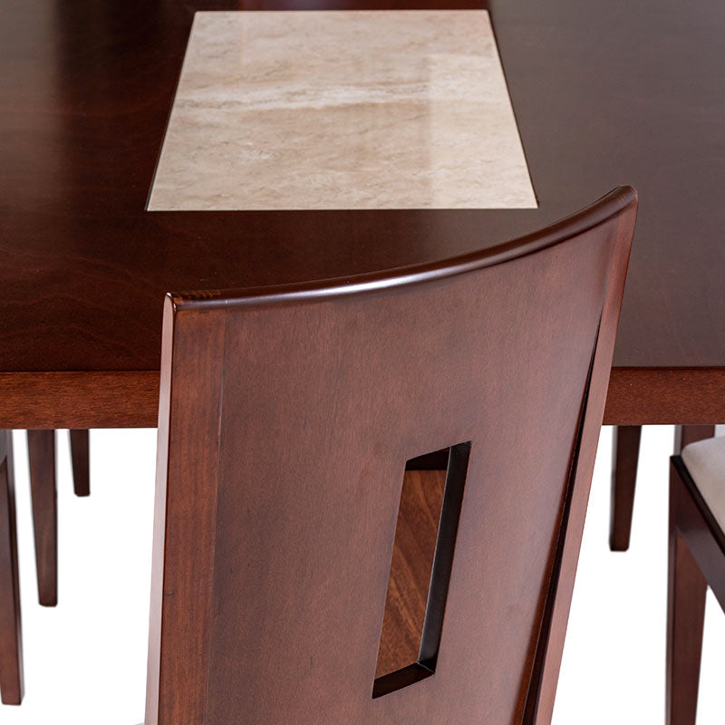 Mesa de comedor Tamayo deurope con tapa de caoba, placa de mármol, dimensiones 200x80x110 cm, estilo elegante y moderno.