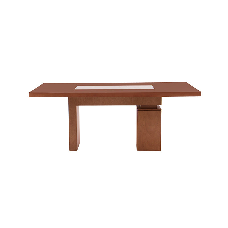 Mesa de comedor Tamayo deurope.com.mx con tapa de caoba, mármol y estructura de madera, dimensiones 200x80x110 cm.