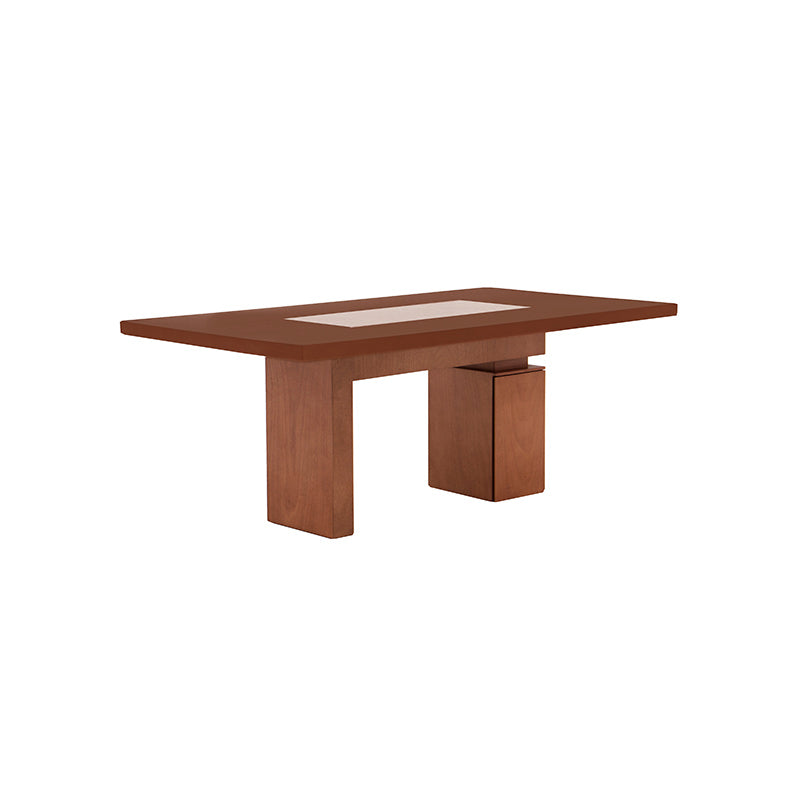 Mesa de comedor Tamayo deurope.com.mx con tapa de caoba, mármol y estructura en color tabaco, medidas 200x80x110 cm.