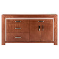Cómoda Siena de Deurope en madera de banak, encino y okumé con acabado leather touch, en color café almendra, 160x90x45 cm.