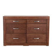 Cómoda México de color nogal con chapa de okumé, frente de 140 cm, altura de 90 cm y fondo de 40 cm, de Deurope.