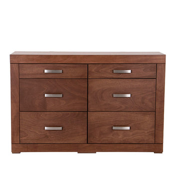 Cómoda México de color nogal con chapa de okumé, frente de 140 cm, altura de 90 cm y fondo de 40 cm, de Deurope.