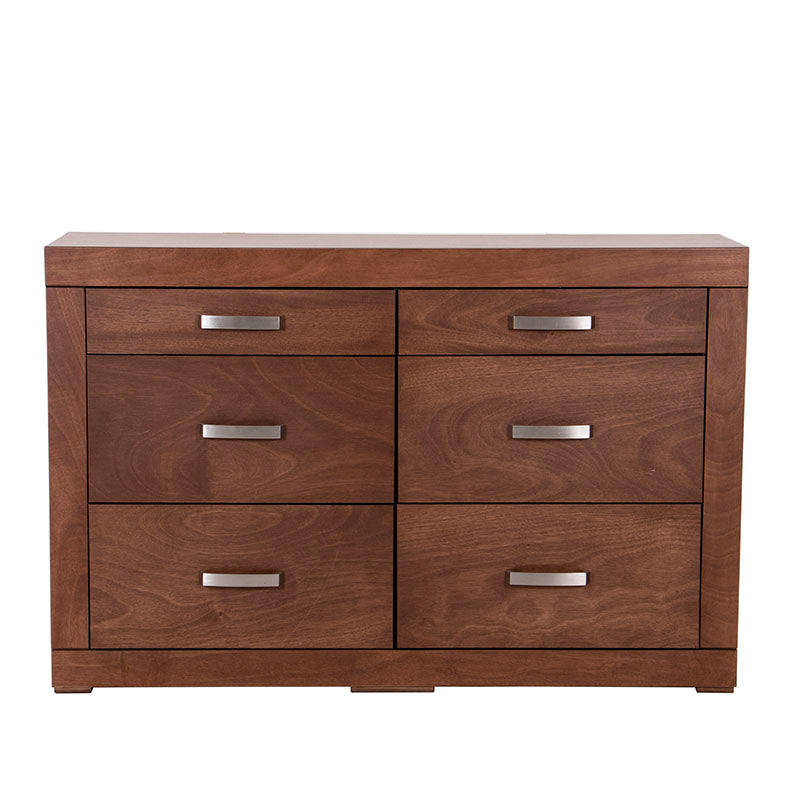 Cómoda México de color nogal con chapa de okumé, frente de 140 cm, altura de 90 cm y fondo de 40 cm, de Deurope.