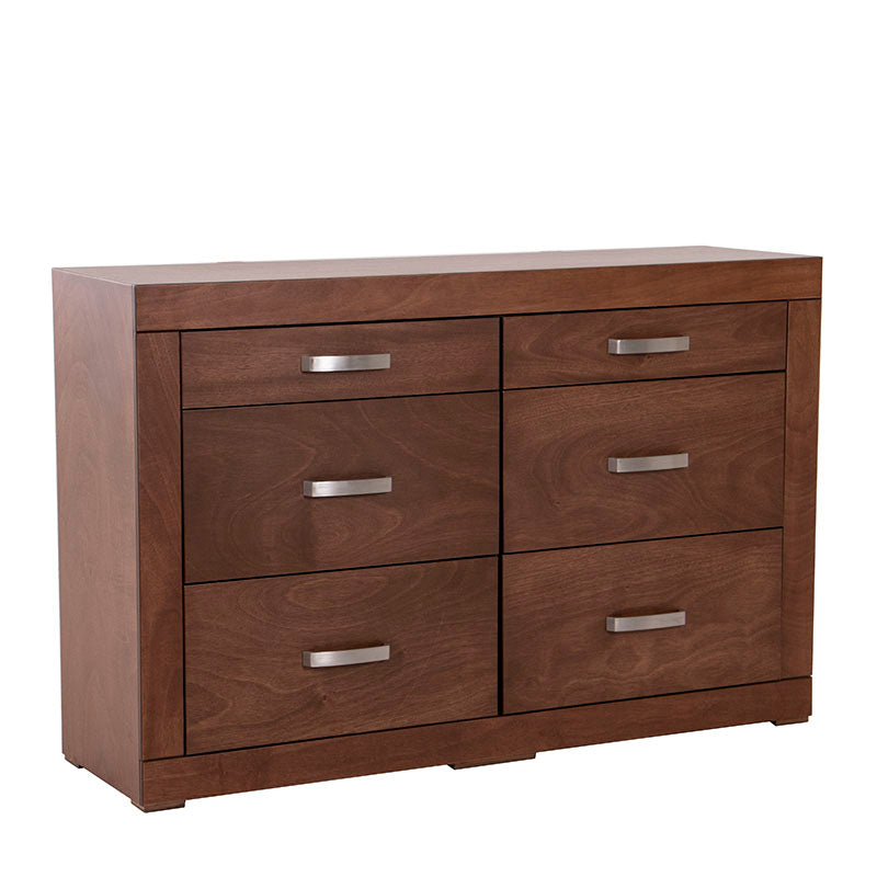 Cómoda México de color nogal con chapa de okumé, frente de 140 cm, alto 90 cm y fondo 40 cm, de la marca deurope.com.mx.