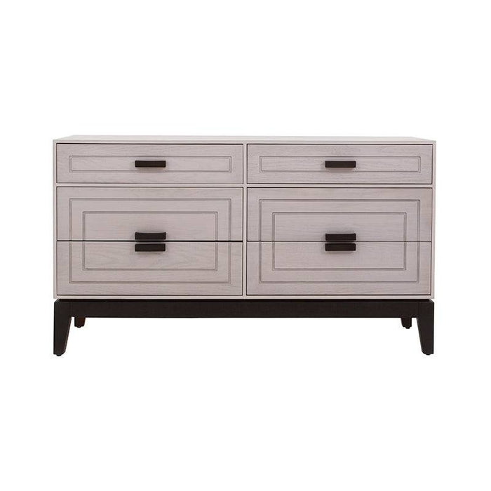 Cómoda Infinity de Deurope con acabado en madera gris y encino, 140 cm de ancho, 80 cm de alto y 40 cm de fondo.