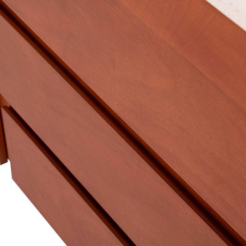 Cómoda Mond de madera con acabado en chapa de caoba y placa de mármol, frente decorativo, dimensiones 160x80x40 cm.
