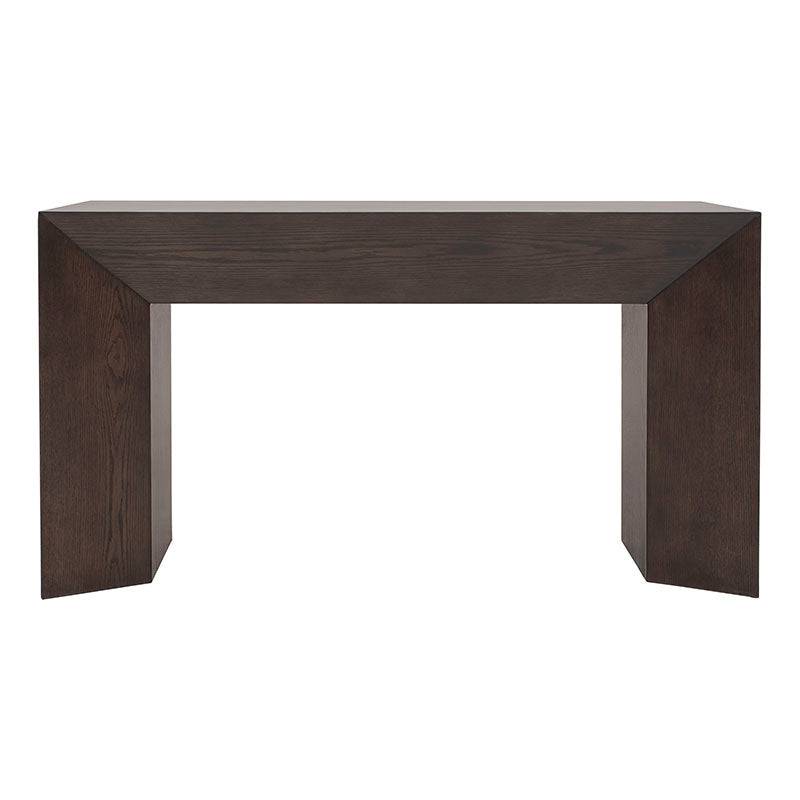 Consola Ripol de color gris ash con acabado en madera industrializada y enchapada en encino, perfecta para decorar espacios modernos.