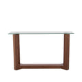 Consola Merlot de madera de nogal con estructura en chapa, cubierta de cristal, de 140 cm de ancho, en color nogal.