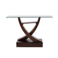 Conjunto de comedor Aragón de 8 piezas de madera nogal con cubierta de cristal, frente de 130 cm, alto 83 cm y fondo 42 cm.