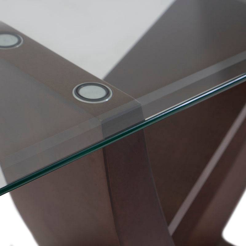 Consola Burj de madera de nogal con cubierta de cristal, diseño moderno, dimensiones 130x83x42 cm, deurope.com.mx