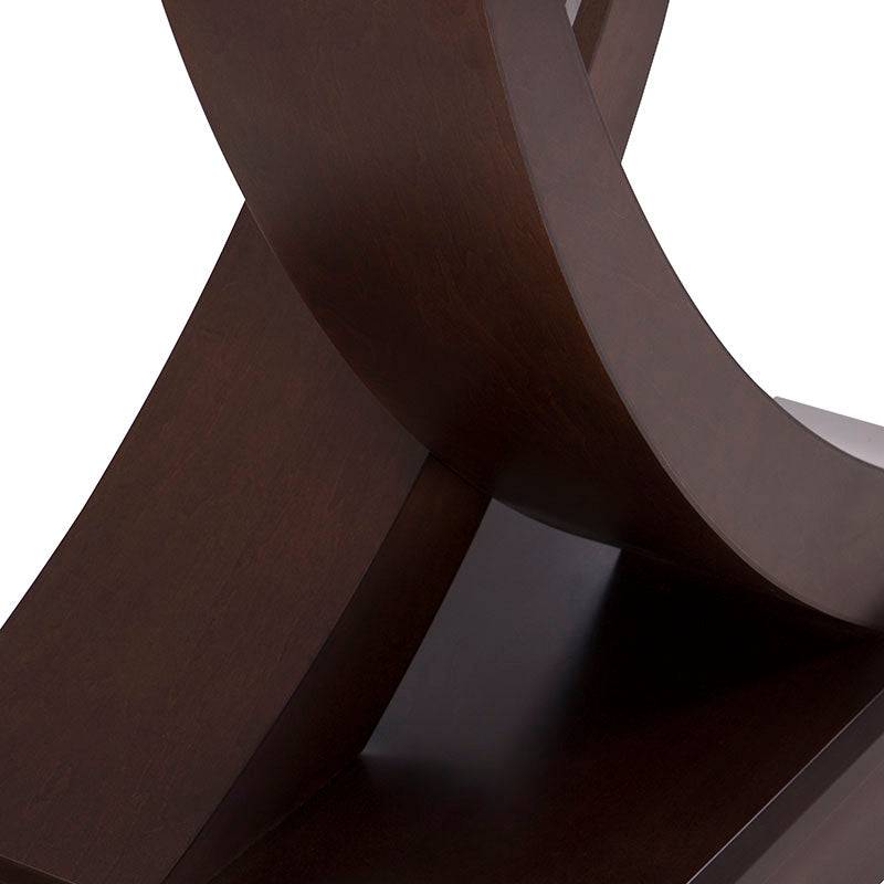 Consola Burj de madera y cristal de 130 cm de alto y 42 cm de profundidad, diseño elegante y moderno en acabado nogal.