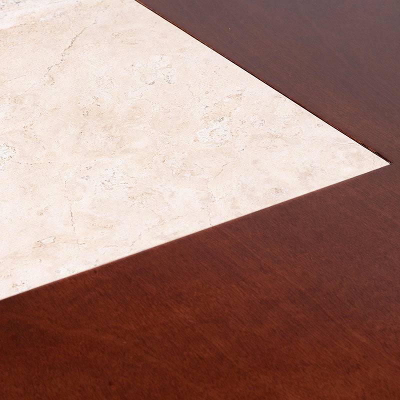 Consola Tamayo de lujo en chapa de caoba con placa de mármol, 140 cm de ancho, diseño elegante y moderno.