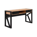 Escritorio Celta de estilo industrial con acabado en madera de encino natural y negro, frente de 140 cm, altura 77 cm.