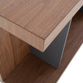 Librero Ariel de madera de nogal y acabado gris de estilo industrial, con dimensiones 110x60x30 cm, deoupe.com.mx