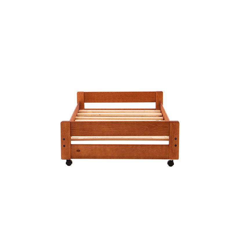 Cama Baja Texas de madera de pino con diseño industrial, madera nogal, frente de 105 cm, altura de 35 cm, fondo de 204 cm