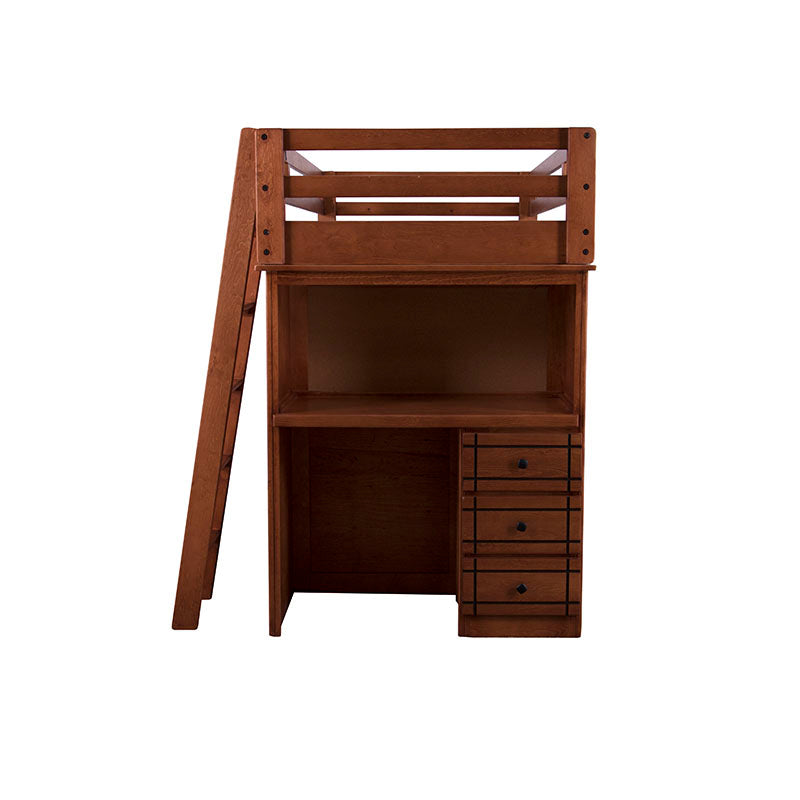 Cama alta Texas de Deurope.com.mx con estructura de madera de pino y acabado en nogal, frente, de 204 cm de alto y 167 cm de fondo